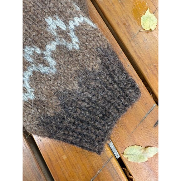 70s Icelandic Wool Lopapeysa Hand Made Lopi Cardigan Nordic Fair Isle Brown Ivor - Picture 6 of 9